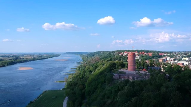 Aerial view of Grudziadz at Wisla river in Poland