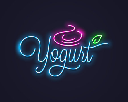 yogurt cream neon sign. Frozen yogurt neon banner on black background