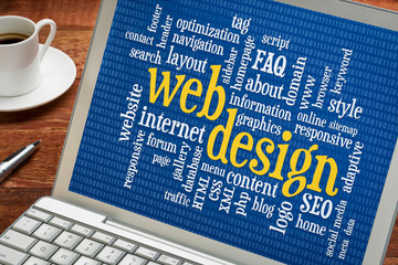 web design word cloud on laptop screen