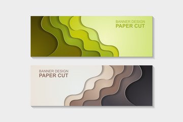 Set of horizontal banners in paper cut style. Banner design with abstract background. Paper cut vector illustration for banner, presentation, and invitation.