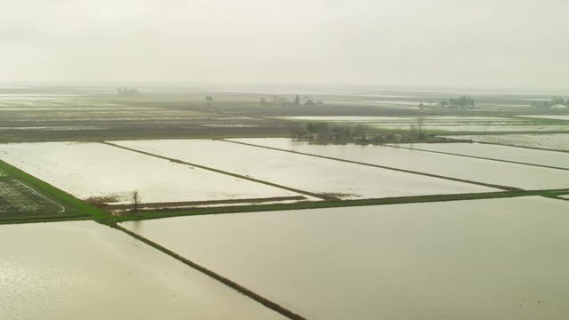 Aerial view rural agriculture farmland Northern California