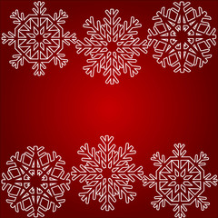 white snowflakes on a red background Christmas background.