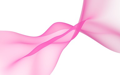 Abstract pink wave. Bright pink ribbon on white background. Pink scarf. Abstract smoke. Raster air background. 3D illustration
