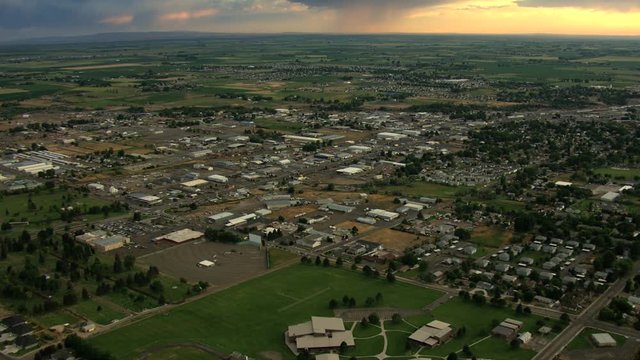 Aerial USA Idaho Twin Falls sunset town residential