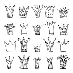Vector collection of hand drawn crowns. Vector illustration