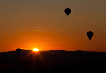 hot air balloons at sunset - freedom and adventure concept