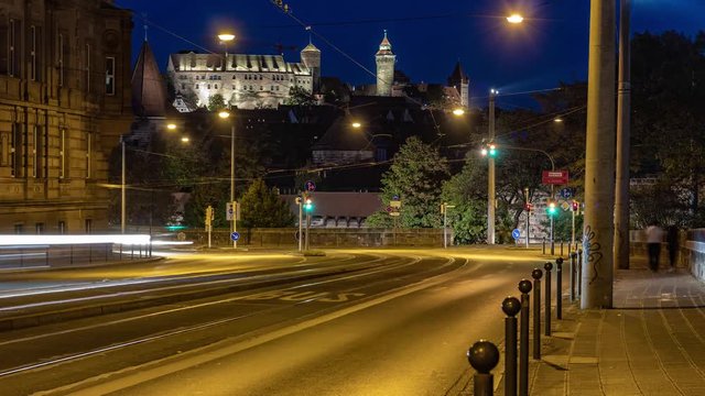 night timelaps from the nuremberg castle and lighttrails traffic lights