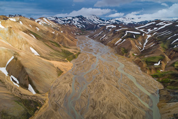 Iceland - Aerial view of Landmanalaugar river valley