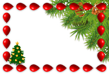 christmas background with fir branches and balls