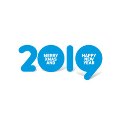 Merry Christmas Happy New Year 2019 creative typography blue logo icon