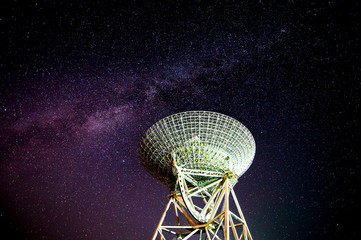 Radio telescopes and the Milky Way at night