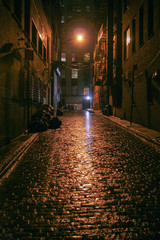 Fototapeta na wymiar night alley after rain