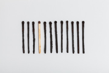 Matches forming sequence on slightly gray background