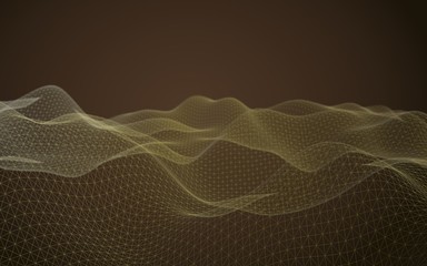 Abstract landscape on a dark background. Cyberspace orange grid. Hi-tech network. 3D illustration