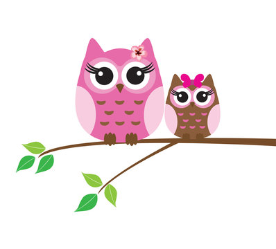 Vector Owls In the Tree Branch