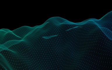 Abstract landscape background. Cyberspace grid. Hi-tech network. Vertical image orientation. 3D illustration