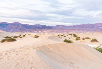 Death valley at sunset as seen from the sand dunes 