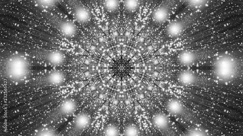 Aufkleber animated kaleidoscope screensaver of white round particles. abstract background. 3d rendering