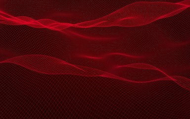 Abstract landscape on a red background. Cyberspace grid. Hi-tech network. 3D illustration