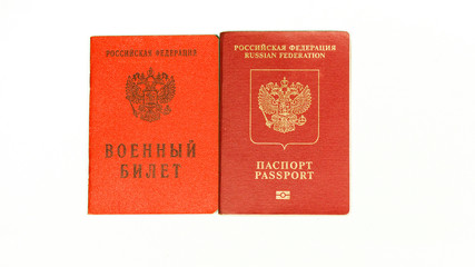 Russian Military ID and international passport isolated on white