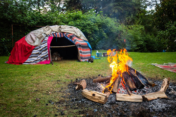 Traditional native sweat lodge with hot stones