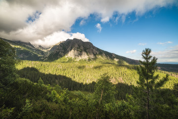 Partially Sunlit Mengusovska Valley and Peaks of High Tatras Mountains in Slovakia