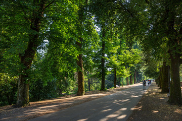 Lucca Italy July 5th 2015 : Walking around the magnificent 4 km of walls encircling the beautiful city of Lucca in Tuscany, Italy
