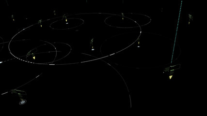 Futuristic digital broadcasting, gps location signals and data connectivity in the cityscape at...