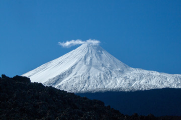 Snow covered volcano in Parque Nacional de Laguna de Laja, Chile, South America
