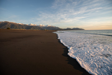 Sunrise in Kaikoura New Zealand with view of the mountains