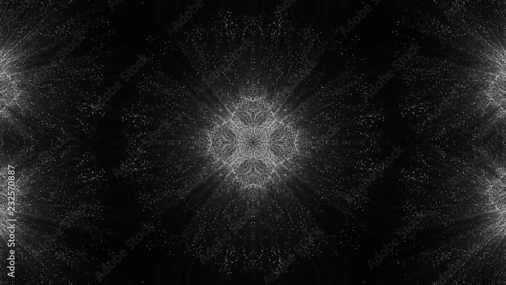 Aufkleber animated kaleidoscope screensaver of white round particles. abstract background. 3d rendering