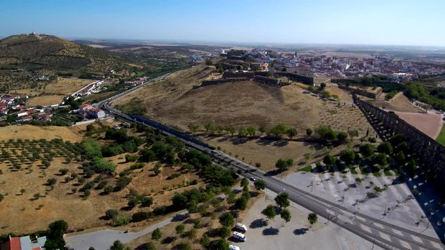 Aerial view of Aqueduct in Elvas. Alentejo, Portugal. 4k Video