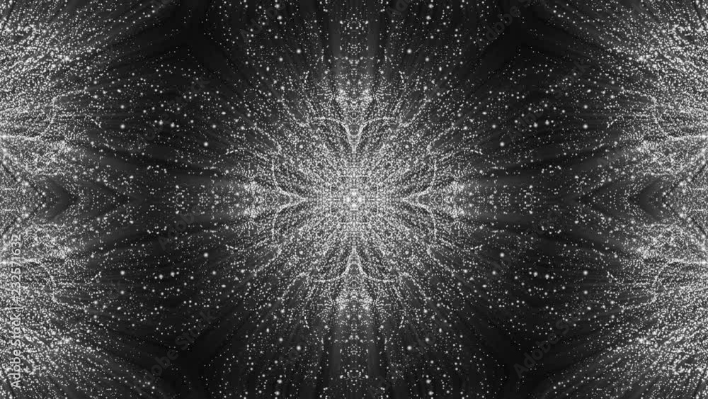 Aufkleber animated kaleidoscope screensaver of white round particles. abstract background. 3d rendering