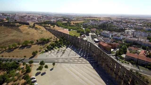 Aerial view of Aqueduct in Elvas. Alentejo, Portugal. 4k Video