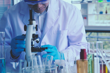 Health care researchers working in life science laboratory.