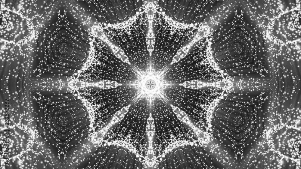 Aufkleber animated kaleidoscope screensaver of white round particles. abstract background. 3d rendering
