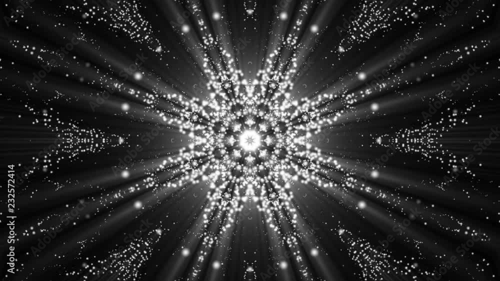 Aufkleber animated kaleidoscope screensaver of white round particles. abstract background. 3d rendering