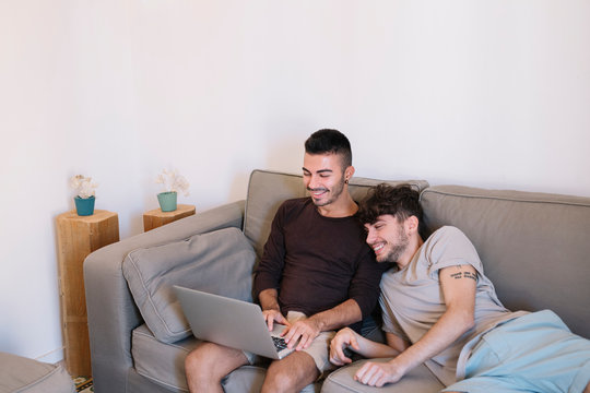 Gay couple with laptop