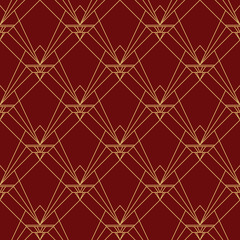 elegant art deco seamless pattern red maroon  9 golden line geometric illustration wallpaper graphic design vector