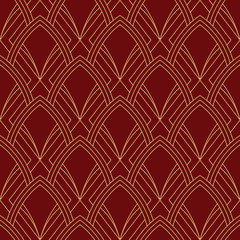 elegant art deco seamless pattern red maroon 4 golden line geometric illustration wallpaper graphic design vector
