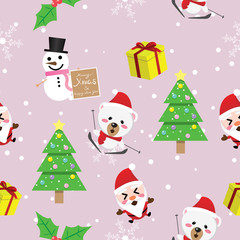 Christmas seamless pattern,winter,happy new year,christmas tree,panda,snow man