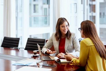 Smiling Businesswoman Discussing With Colleague