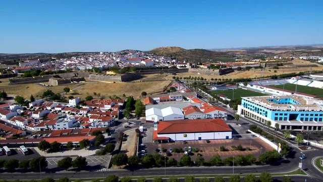Aerial view in Elvas. Historical city in Portugal. 4k Video