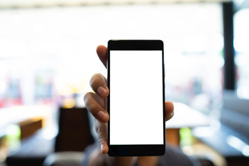 Man holding smartphone with blank screen.Take your screen to put on advertising.