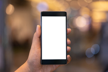 Man holding smartphone with blank screen.Take your screen to put on advertising.