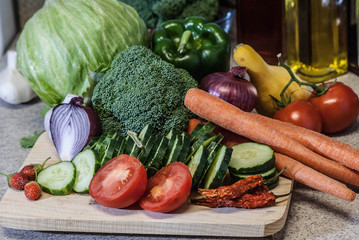 fresh vegetables on wooden table