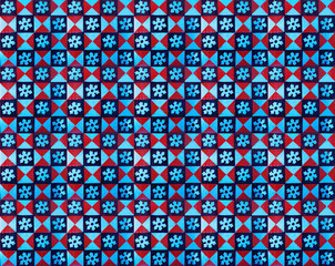 Collection of red and blue patterns tiles