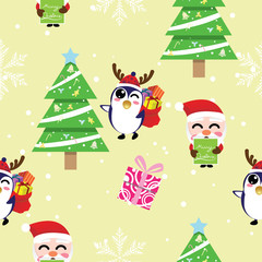 Christmas seamless pattern,winter,happy new year,christmas tree,penguin