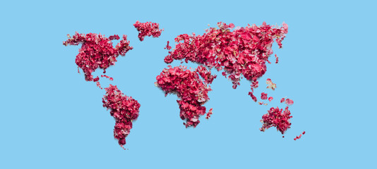 Flower continents on blue background