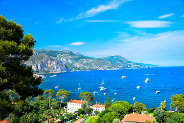 View of the coastline of the French Riviera as seen from the Villa Ephrussi de Rothschild in Cap...